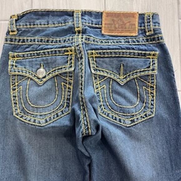 True Religion Billy SuperT Boot Flare Blue Jeans Yellow Stitching ~ Men's 30/30 - Picture 6 of 8